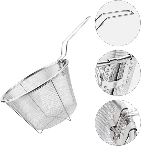 Miniatura 8 de YARNOW Cesta plegable de acero inoxidable de 10.23 pulgadas con mango largo ergonómico para freír profundamente el aceite y colar alimentos