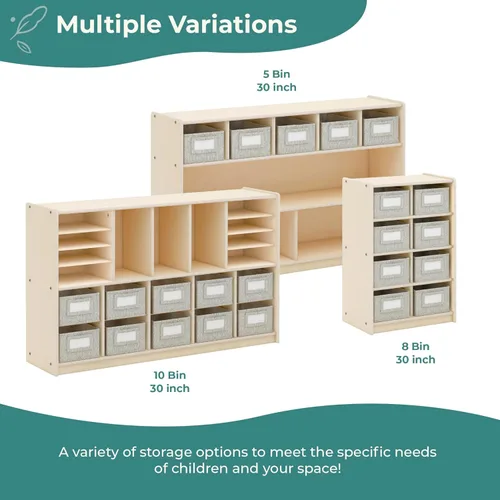 Miniatura 8 de Guidecraft EdQ - Organizador de almacenamiento de juguetes con 8 cubos de tela de 30 pulgadas, natural: estantería de madera para niños