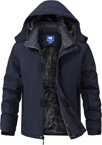 Miniatura 8 de Chaquetas de esquí para hombre, impermeables, chaquetas de nieve con forro de vellón, aisladas, parka pesada con capucha