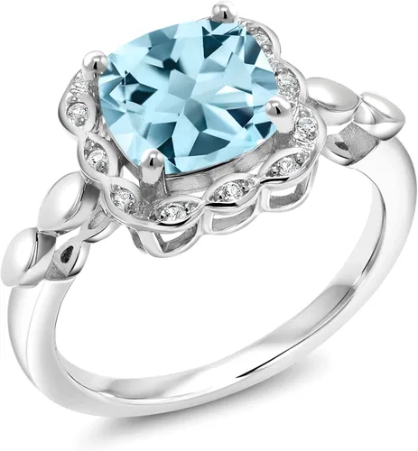Miniatura 76 de Gem Stone King Anillo de compromiso de plata de ley 925 de 0.315 in con piedra natal y zafiro blanco creado Anillo de compromiso de boda