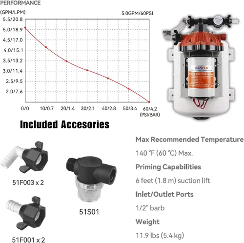 Miniatura 8 de SEAFLO Bomba de agua marina 12 V CC 60 PSI 5,5 GPM Sistema de tanque acumulador de 2 galones Sistema de aumento de presión del acumulador para un