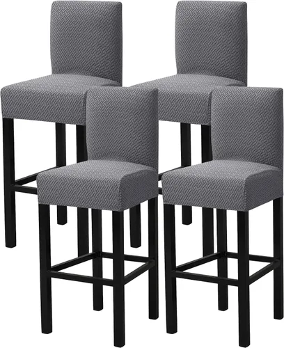 Miniatura 9 de Gollense Juego de 4 fundas para taburetes de bar con respaldo, fundas elásticas de jacquard para taburetes de bar, fundas de asiento lavables