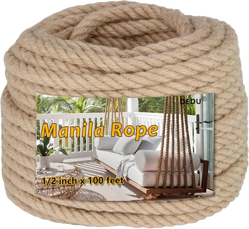 Miniatura 20 de Cuerda de Manila de 2 pulgadas x 50 pies, cuerda de cáñamo gruesa de 4 hebras trenzadas, cáñamo natural para manualidades de servicio pesado