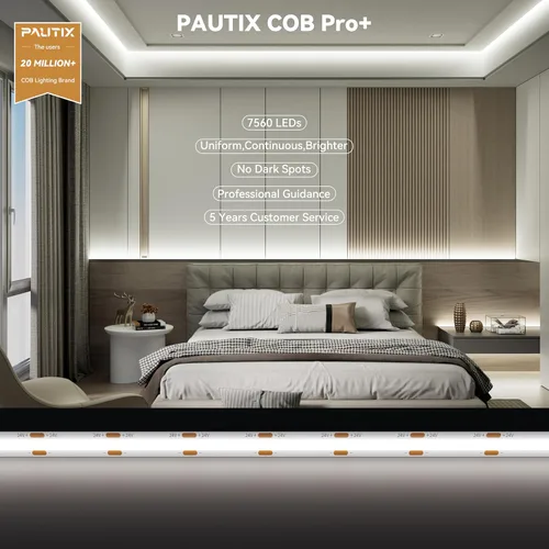 Miniatura 3 de PAUTIX COB - Tira de luces LED de 48 pies súper brillante, 504 LEDs/m blanco natural 5000K CRI90+ cinta LED flexible de 24 V para gabinete, hogar