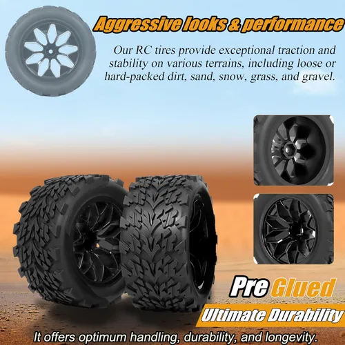 Miniatura 4 de RC Station Ruedas y neumáticos hexagonales RC de 0.472 in escala 1/10 Llantas y ruedas para camiones Traxxas Rustler Stampede 2wd 4x4 vxl Hoss