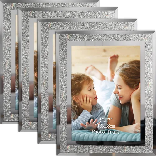 Miniatura 7 de Calenzana Juego de 12 marcos de fotos con purpurina de 4 x 6, marco de fotos de cristal brillante para mesa, pantalla horizontal o vertical