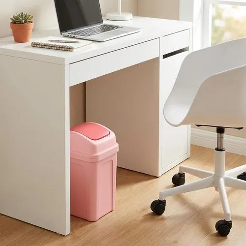Miniatura 4 de Bote de basura pequeño de 1.8 galones con tapa giratoria, cubo de basura de plástico con tapa abatible, color rosa