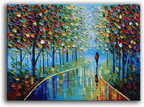 YaSheng Art - Pintura al óleo de paisaje sobre lienzo con textura de árbol abstracto contemporáneo, pinturas de pared hechas a mano, decoración de