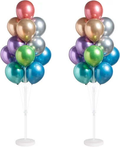 Miniatura 18 de Kit de columna de globos para piso: juego de 2 soportes para globos, con globos cromados metálicos negros y dorados, base y poste, decoración