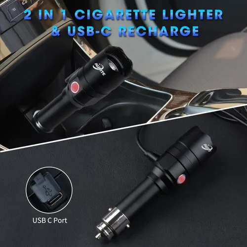 Miniatura 3 de Linterna pequeña de seguridad para tráfico, automóvil, emergencia Encendedor de cigarrillos y linterna recargable USB C con cortador de cinturón