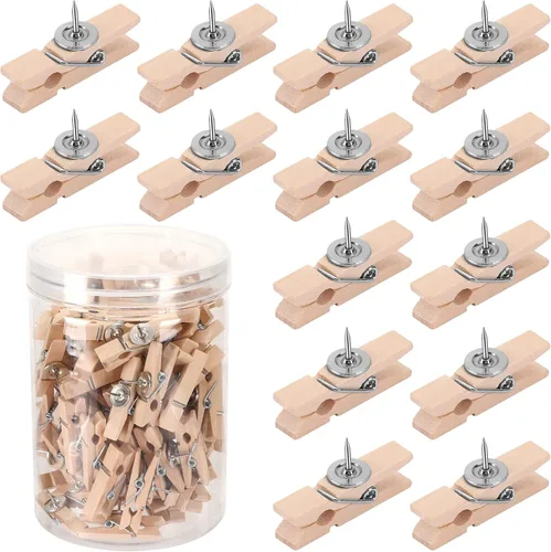 Miniatura 10 de SANNIX 100 clips de madera con tachuelas para el pulgar para tablón de anuncios, decoraciones de tablero de corcho y escuela, oficina, manualidades