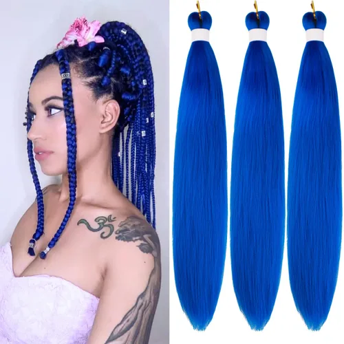 Miniatura 42 de Cabello trenzado verde azulado preestirado, hipoalergénico, sintético, color azul aguamarina, para trenzas y giros, extensiones de cabello largo