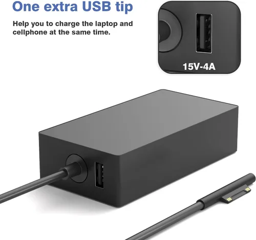 Miniatura 2 de Cargador Surface Pro de 65 W compatible con Microsoft Surface Laptop 2 3, Surface Pro X 11 10 9 8 7 6 5 4 3, Surface Go 2 Go 3, Surface Book 1 2