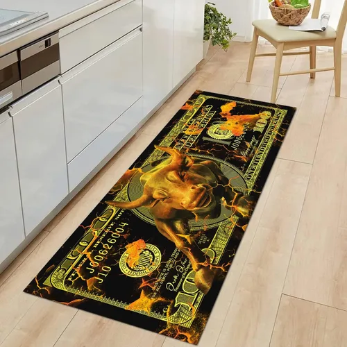 Miniatura 19 de JUST BREATHE Divertida alfombra con dinero de pato rojo de dibujos animados, billete de un dólar, alfombra de corredor negra dorada para hombres