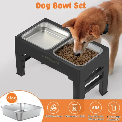 Miniatura 4 de URPOWER Cuencos elevados para perros, soporte elevado ajustable de 4 alturas con 2 cuencos grandes de acero inoxidable para alimentos y agua