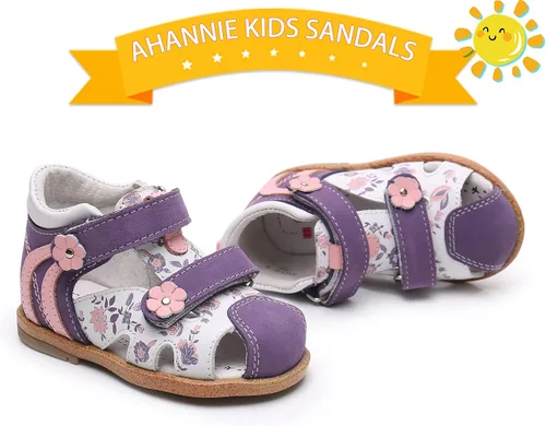 Miniatura 6 de Ahannie Sandalias de cuero genuino para niños y niñas con soporte para el arco, unisex con puntera cerrada, zapatos de verano para primeros
