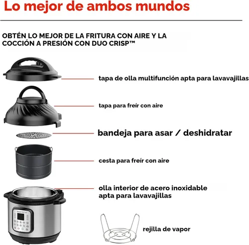 Miniatura 7 de Instant Pot Duo Crisp 11 en 1 - Combo de freidora de aire y olla a presión eléctrica con tapas multicocina que fríe, vaporiza, cocina lenta