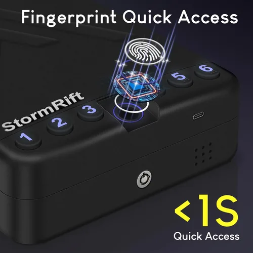 Miniatura 2 de Caja fuerte para armas pequeñas para pistolas, caja de seguridad biométrica para pistola con acceso al teclado digital de huellas dactilares, caja