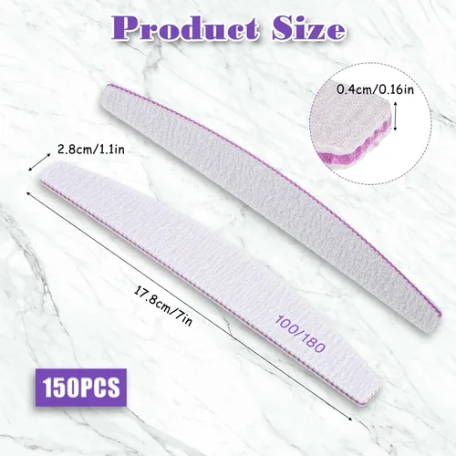 Miniatura 2 de 150 limas de uñas 100/180 para uñas de los pies, grano 100/180, limas de uñas y pulidores, herramienta de manicura de doble cara para uñas