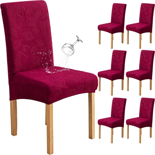 Miniatura 31 de Genina Juego de 2 fundas impermeables para sillas de comedor, fundas elásticas para sillas de comedor con hojas jacquard, protectores extraíbles