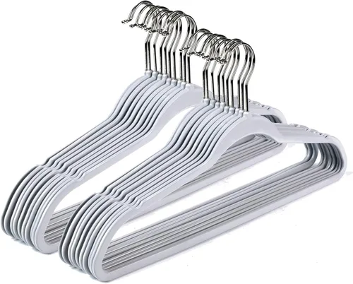 Miniatura 9 de Quality Hangers Paquete de 20 perchas de plástico para ropa, perchas delgadas sin terciopelo con gancho cromado giratorio de 360° y muescas