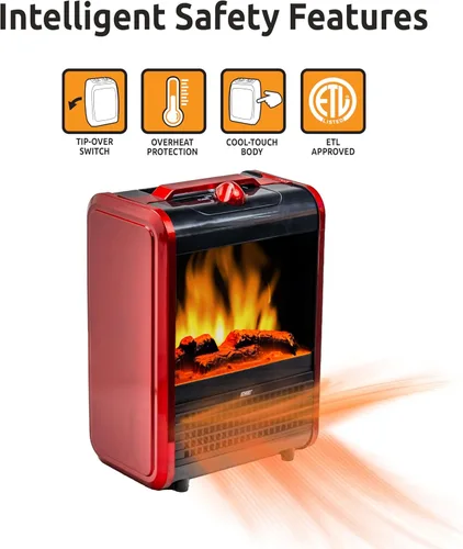 Miniatura 4 de EZ-Heat MTBNT-12 - Mini calentador de espacio para chimenea de 1,200 vatios con llama 3D realista, cuerpo que se mantiene fresco, asa de transporte