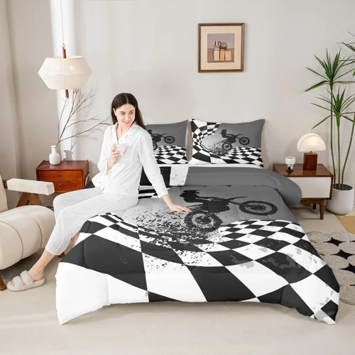 Miniatura 4 de Erosebridal Juego de ropa de cama de motocross para motociclista, tamaño matrimonial, juego de edredón para deportes extremos para niños