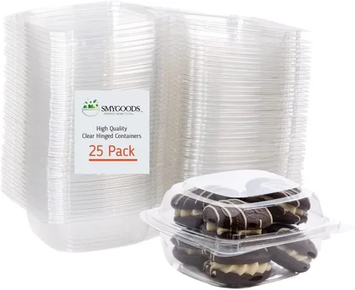 Miniatura 10 de Recipientes de postre (paquete de 25 – 6 x 6 x 3) contenedores de plástico desechables para alimentos, contenedor de alimentos transparente