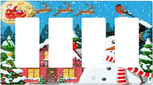 Miniatura 31 de Cubierta de interruptor de luz dúplex de 1 banda, cubierta decorativa de Navidad con copos de nieve rojos, placa frontal decorativa para cocina