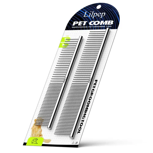 Lilpep 2 peines de metal de acero inoxidable para perros, para eliminar tapetes enredados y masajear peines de mascotas, herramientas profesionales