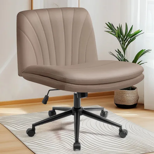 Miniatura 9 de NEO Chair Silla Criss Cross sin ruedas, sin brazos, con patas cruzadas, escritorio de oficina, silla ancha y cómoda de tocador para maquillaje, Beige