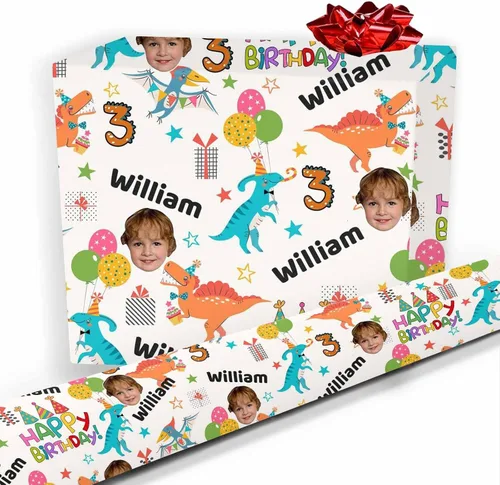 Miniatura 30 de Papel de regalo personalizado, divertido papel de regalo para cara, foto, nombre, Día del Padre, rollo de regalo para papá, hombres, mujeres, niños