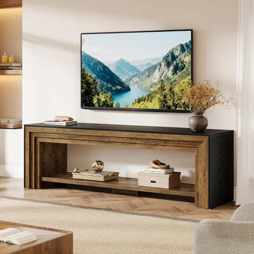 Miniatura 3 de Tribesigns Soporte de TV de 70" para televisores de 65/70/75 pulgadas, centro de entretenimiento Farmhouse largo con estantes de almacenamiento