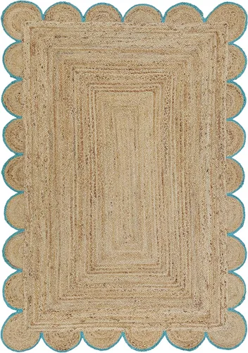Miniatura 11 de Alfombra festoneada de yute natural, borde negro, 2 x 3 pies