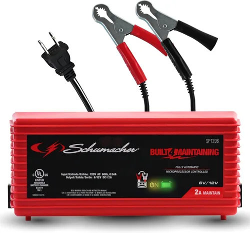 Schumacher Electric 2A Cargador y Mantenedor de Batería de Auto, Solución 3-en-1, para Baterías de 6V/12V para Deportes Acuáticos, Automotrices y