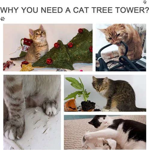 Miniatura 6 de PawHut Árbol para gatos de piso a techo de altura ajustable de 102 pulgadas, torre para gatos de 5 niveles con postes rascadores, hamaca, gris