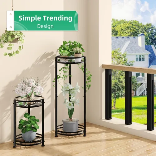 Miniatura 4 de Simple Trending Soporte redondo para plantas para interiores y exteriores, resistente al agua, de metal, alto de 31 pulgadas, estante de exhibición