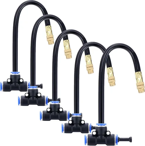 Miniatura 9 de Paquete de 5 boquillas de nebulización de latón con manguera integrada de 4 pulgadas para sistema de refrigeración al aire libre, rotación ajustable