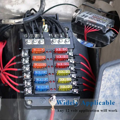 Miniatura 2 de WUPP Panel de bloques de fusibles marinos para barco con indicador de advertencia LED, cubierta a prueba de humedad, 12 circuitos con soporte