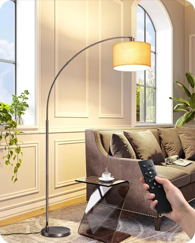 Miniatura 11 de EDISHINE Lámpara de pie arqueada dorada de 78.3 pulgadas con control remoto, luz de lectura moderna de mediados de siglo sobre silla, lámpara de pie