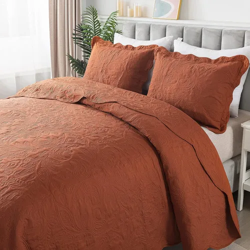 Miniatura 152 de HoneiLife - Juego de colcha de tamaño Queen, juego de ropa de cama de pana bordada de 3 piezas, colcha de lujo, ligera, cálida, para todas las Pana