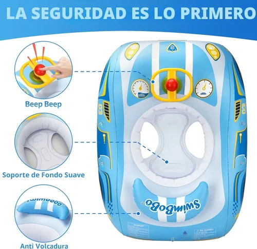 Miniatura 2 de Toddler Pool Float Inflatable Car Baby Swim Float with Adjustable Sun Canopy and Safety Seat Pool Toys for Kids 3+ Years Old