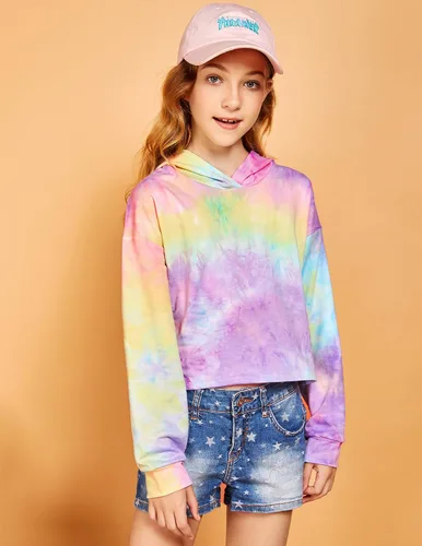 Miniatura 2 de Arshiner - Sudadera corta con capucha y manga larga con teñido batik para niñas