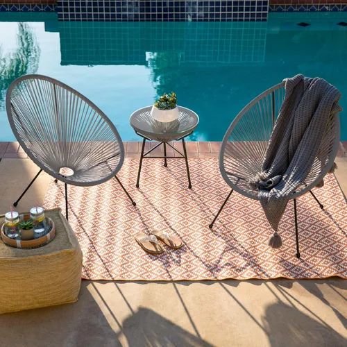 Miniatura 2 de Best Choice Products Juego de 3 piezas para exteriores Acapulco para todo tipo de clima con cuerda de plástico, mesa superior de vidrio y 2 sillas