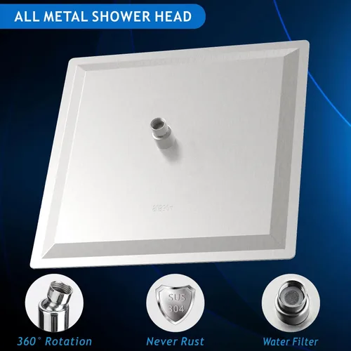 Miniatura 2 de Voolan - Regadera tipo lluvia de metal, cuadrada, de alto flujo, cobertura de cuerpo completo en cascada, montaje universal para techo o pared