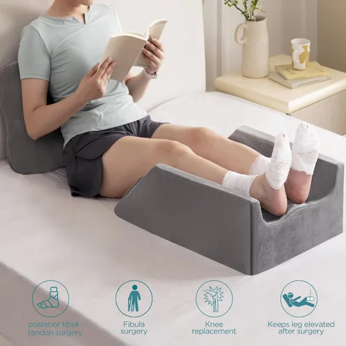 Miniatura 5 de UBBCARE - Almohada de elevación de piernas para recuperación de cirugía de pierna/rodilla, almohada doble de espuma viscoelástica con funda