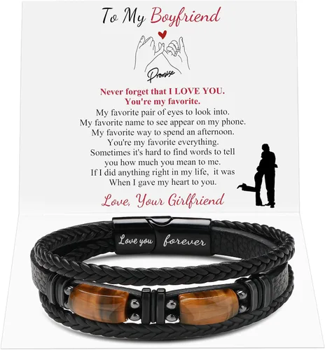 JoycuFF Pulseras de cuero trenzado marrón para hombre, regalos para papá, novio, marido, hijo, nieto, hermano, para siempre, para el día del padre,