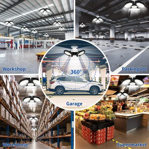 Miniatura 6 de Luces LED de garaje, 80 W, LED deformable, luces de techo 12000 LM, CRI 80 LED, Luces de Tienda para Garaje, Luces de Garaje con 3 paneles