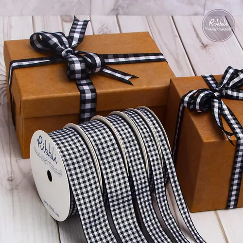 Miniatura 7 de Ribbli Cinta de Guinga Negra y Blanca, 100% Poliéster con Borde Tejido, 0,64 cm x 9,14 metros, Cinta a Cuadros, Cinta de Cuadros de Búfalo (Negra 1)