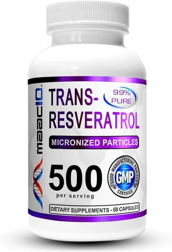 MAAC10 Suplemento Trans Resveratrol de 500 mg (grado farmacéutico micronizado 99% extracto de trans-resveratrol puro + BioPerine para una absorción